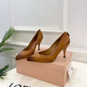 MIUMIU 26S POINTED TOE HIGH HEELS 85MM IN BROWN COGNAC CALFSKIN