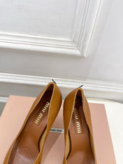 MIUMIU 26S POINTED TOE HIGH HEELS 85MM IN BROWN COGNAC CALFSKIN