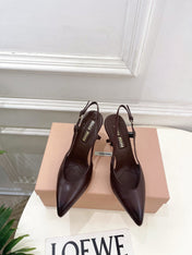 MIUMIU 26S SLINGBACK PUMPS 85MM IN CHOCOLATE BROWN CALFSKIN