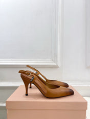 MIUMIU 26S SLINGBACK PUMPS 85MM IN BROWN COGNAC CALFSKIN