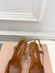 MIUMIU 26S SLINGBACK PUMPS 85MM IN BROWN COGNAC CALFSKIN