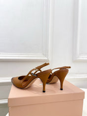 MIUMIU 26S SLINGBACK PUMPS 85MM IN BROWN COGNAC CALFSKIN