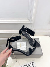 TOM FORD 26S HIGH-HEELED SANDALS 105 MM IN BLACK FABRIC AND CALFSKIN