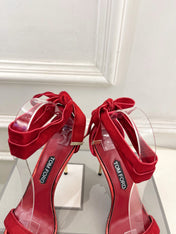 TOM FORD 26S HIGH-HEELED SANDALS 105 MM IN RED FABRIC AND CALFSKIN