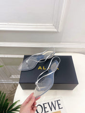ALAIA 26S POINTED-TOE THONG SANDALS IN SILVER AND TRANSPARENT PVC