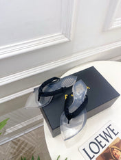 ALAIA 26S THONG SANDALS IN BLACK SATIN AND TRANSPARENT PVC