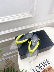 ALAIA 26S THONG SANDALS IN LIGHT YELLOW SATIN AND TRANSPARENT PVC