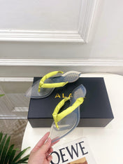 ALAIA 26S THONG SANDALS IN LIGHT YELLOW SATIN AND TRANSPARENT PVC