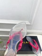 ALAIA 26S THONG SANDALS IN DARK PINK SATIN AND TRANSPARENT PVC
