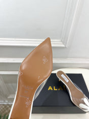 ALAIA 26S MULE HEELS 55 MM IN WHITE LAMBSKIN AND TRANSPARENT PVC