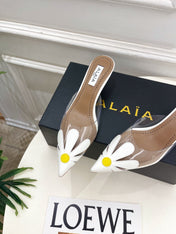 ALAIA 26S MULE HEELS 55 MM IN WHITE LAMBSKIN AND TRANSPARENT PVC