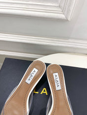 ALAIA 26S MULE HEELS 55 MM IN WHITE LAMBSKIN AND TRANSPARENT PVC