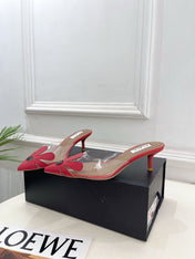 ALAIA 26S MULE HEELS 55 MM IN DARK RED LAMBSKIN AND TRANSPARENT PVC
