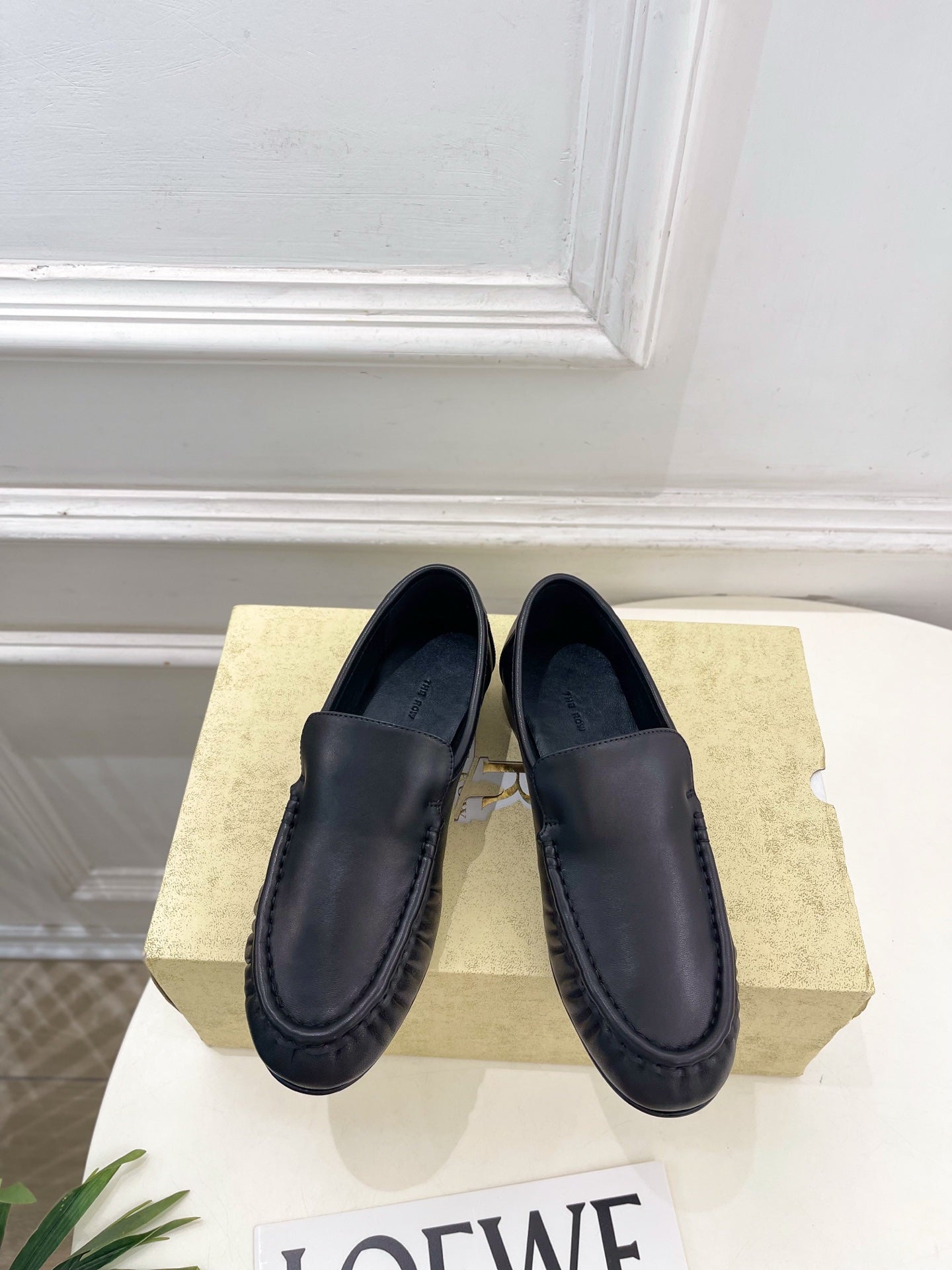 THE ROW 26S MOCCASIN LOAFERS 20MM IN BLACK CALFSKIN