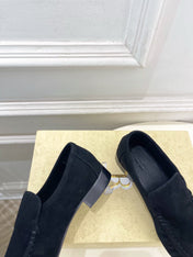THE ROW 26S MOCCASIN LOAFERS 20MM IN BLACK SUEDE