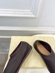 THE ROW 26S SLIP-ON FLATS IN DARK BROWN NAPPA CALFSKIN