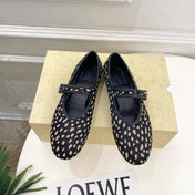 THE ROW 26S ROUND TOE MARY JANE FLATS IN BLACK LEOPARD CALF HAIR