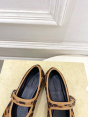 THE ROW 26S ROUND TOE MARY JANE FLATS IN BROWN LEOPARD CALF HAIR