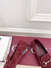 GUCCI 26S LOAFERS MM IN DARK RED SUEDE WITH SILVER HARDWARE