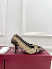 GUCCI 26S HIGH HEELS 75 MM IN BEIGE CANVAS GG LOGO PATTERN