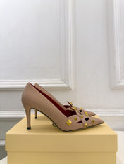 VALENTINO 26S STUDDED POINTED TOE PUMPS 80 MM IN NUDE CALFSKIN