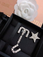 MIUMIU 26S CRYSTAL LOGO DROP EARRING AND STAR STUD EARRING SET IN SILVER TONE METAL 630843