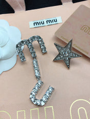 MIUMIU 26S CRYSTAL LOGO DROP EARRING AND STAR STUD EARRING SET IN SILVER TONE METAL 630843