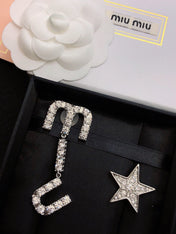 MIUMIU 26S CRYSTAL LOGO DROP EARRING AND STAR STUD EARRING SET IN SILVER TONE METAL 630843