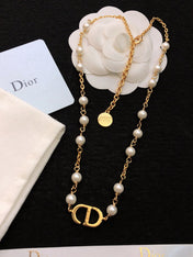CD 26S CD LOGO PEARL CHAIN NECKLACE IN GOLD TONE METAL WITH WHITE PEARL 631005