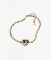 CHANEL 26S DOUBLE C LOGO PAVE CRYSTAL HEART CHAIN BRACELET IN GOLD METAL 633321