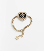 CHANEL 26S DOUBLE C LOGO PAVE CRYSTAL HEART CHAIN BRACELET IN GOLD METAL 633321