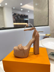 LV 26S HIGH HEEL SANDALS 145 MM IN NUDE PINK CALFSKIN