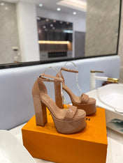 LV 26S HIGH HEEL SANDALS 145 MM IN NUDE PINK CALFSKIN