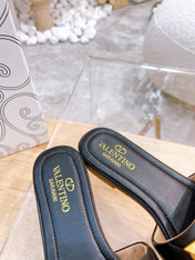 STUD FLAT SLIDE IN BLACK LAMBSKIN