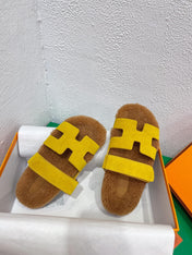 Chypre Sandal Gold shearling insole Yellow Velvet leather lining