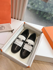 Destin Loafer Black Goatskin with White Fringe Detail