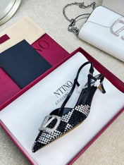 Vlogo Signature Slingback Black Calfskin With Crystals Caro