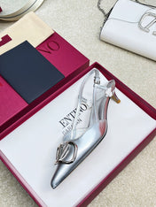 Vlogo Signature Slingback Silver Calfskin