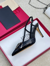 Vlogo Signature Slingback Rough Black Calfskin