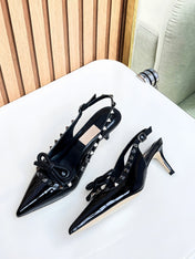 Rockstud Bow Slingback Black Calfskin With Matching Studs