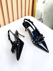 Rockstud Bow Slingback Black Calfskin With Matching Studs