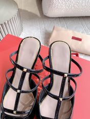 Rockstud Wispy Calfskin Mule 65mm Shiny Black