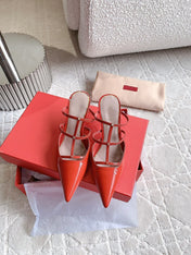 Rockstud Wispy Calfskin Mule 65mm Shiny Red