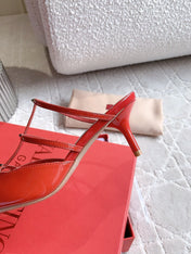 Rockstud Wispy Calfskin Mule 65mm Shiny Red