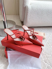 Rockstud Wispy Calfskin Mule 90mm Matte Red