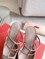 Rockstud Wispy Calfskin Mule 90mm Matte Rose Cannelle