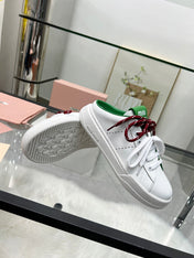 SNEAKER MULES IN WHITE MIX GREEN CALFSKIN WHITE RED LACES
