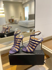 HIGH SANDAL 10 CM IN INDIGO PURPLE CALFSKIN