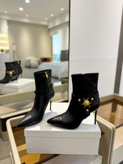BALMAIN 26S STILETTO HEEL BOOTS 95 MM IN BLACK CALFSKIN
