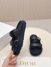 DIOR CLASSIC DOUBLE-STRAP SLIDES 25S IN MIDNIGHT BLUE CALFSKIN